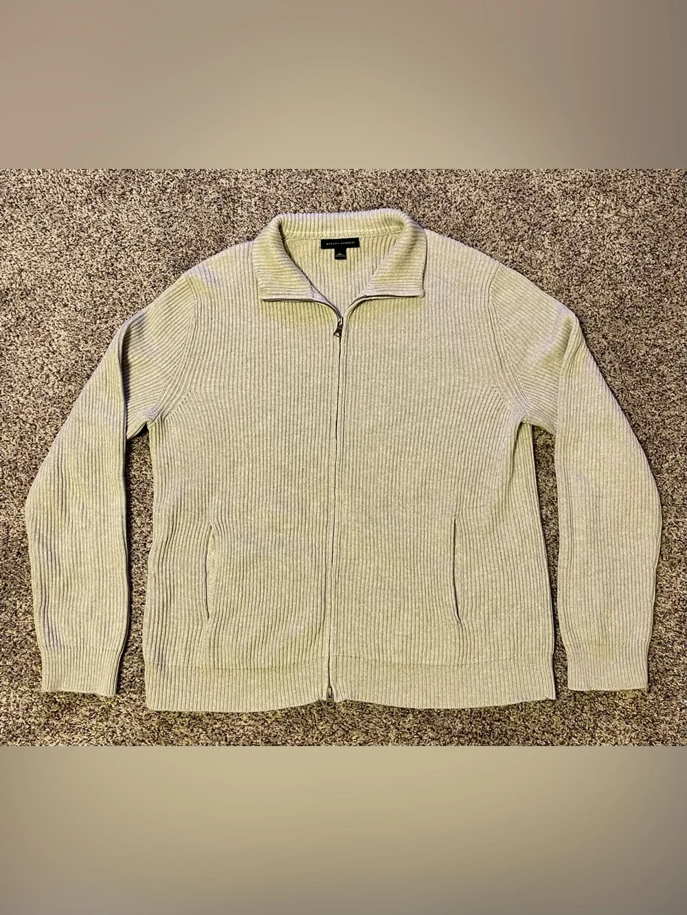 Banana Republic Men's Zip-Up Ribbed Sweater Grey